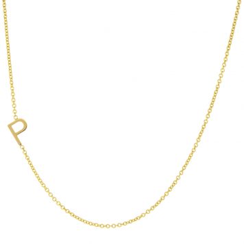 Maya Brenner: P necklace 14K yellow gold, 16" P measures 3/16" x 3/16"