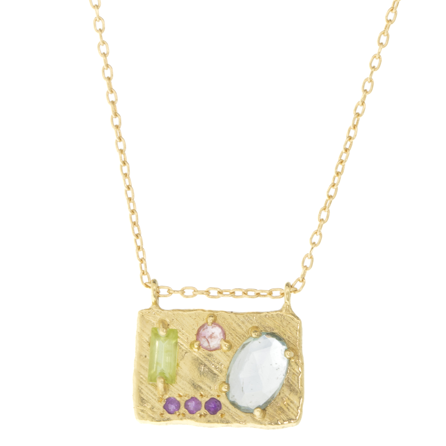 Lio & Linn: Medium collage necklace, spring garden, chain measures 16", pendant measures 7/16" x 1/2" including bail