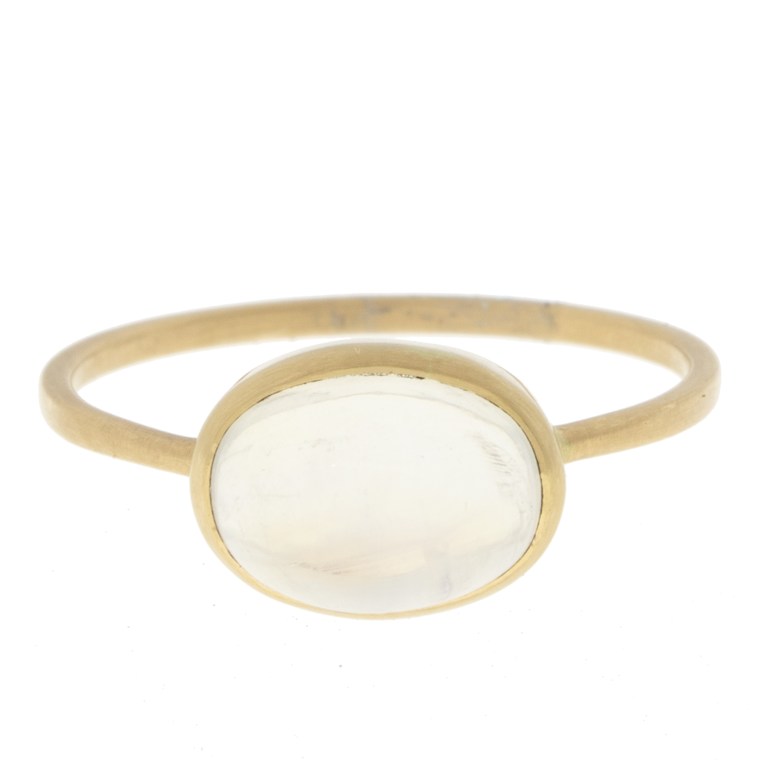 Margaret Solow: Ring,14 kt Rainbow moonstone, size 6, stone measures 1/4" x 3/8"