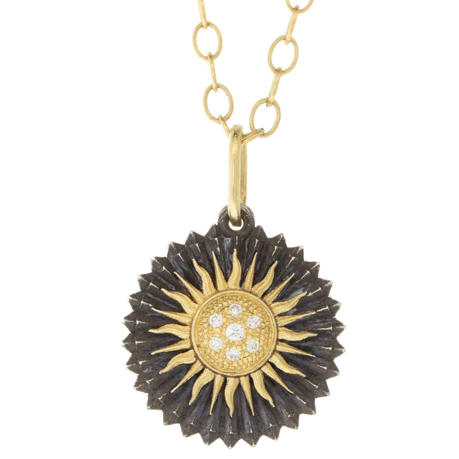 Erica Molinari : Charm, SS/18K Small round ruche sun ' I love my life',0.063cts