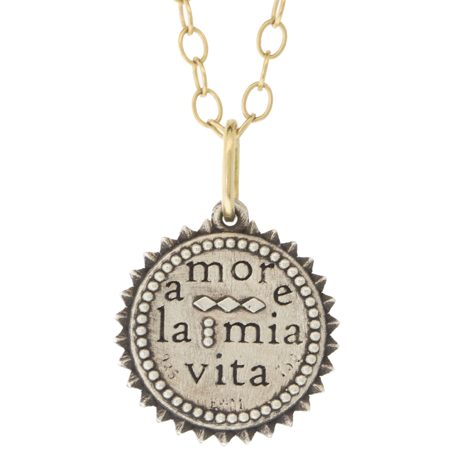 Erica Molinari : Charm, SS/18K Small round ruche sun ' I love my life',0.063cts