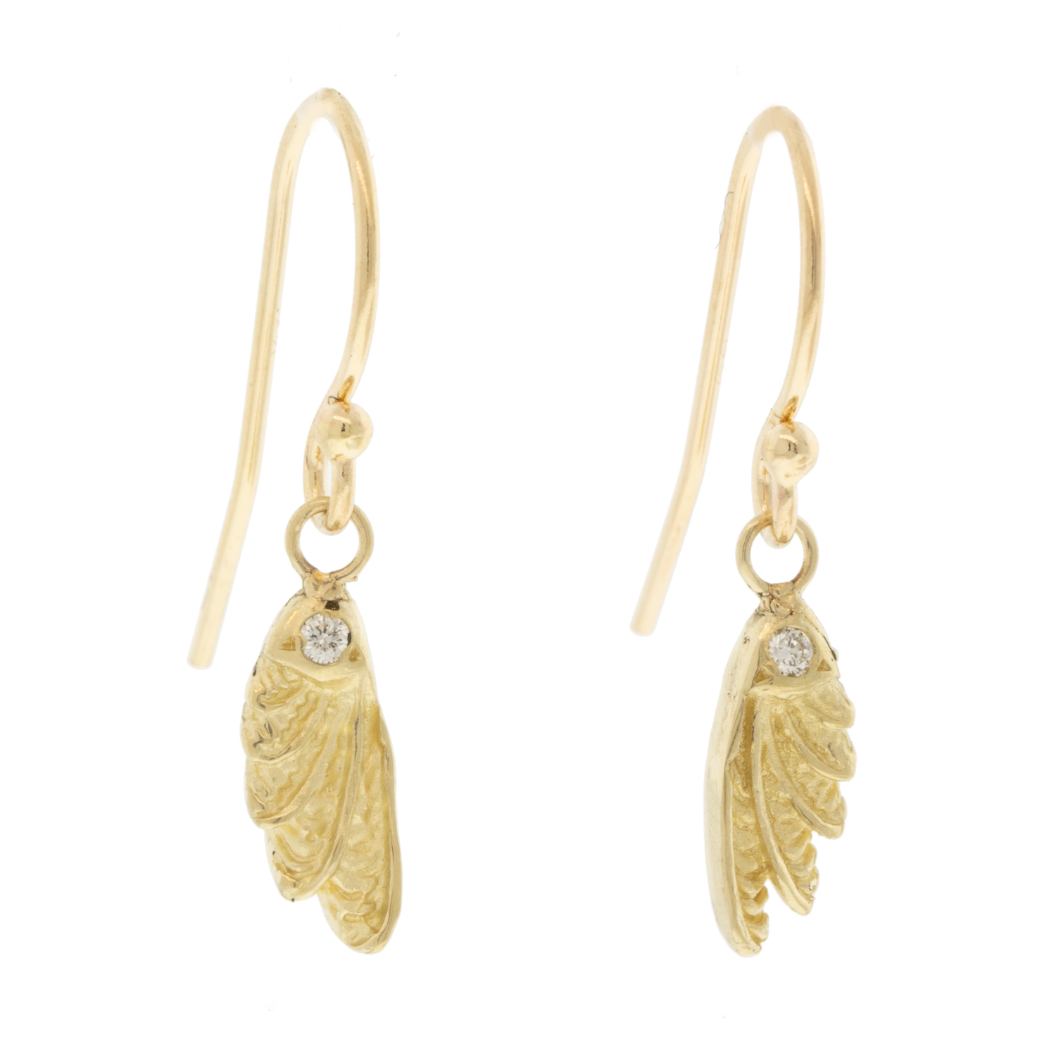 Robin Haley: Earring, Small Angel Wing on french wires, 14kyg, diamond