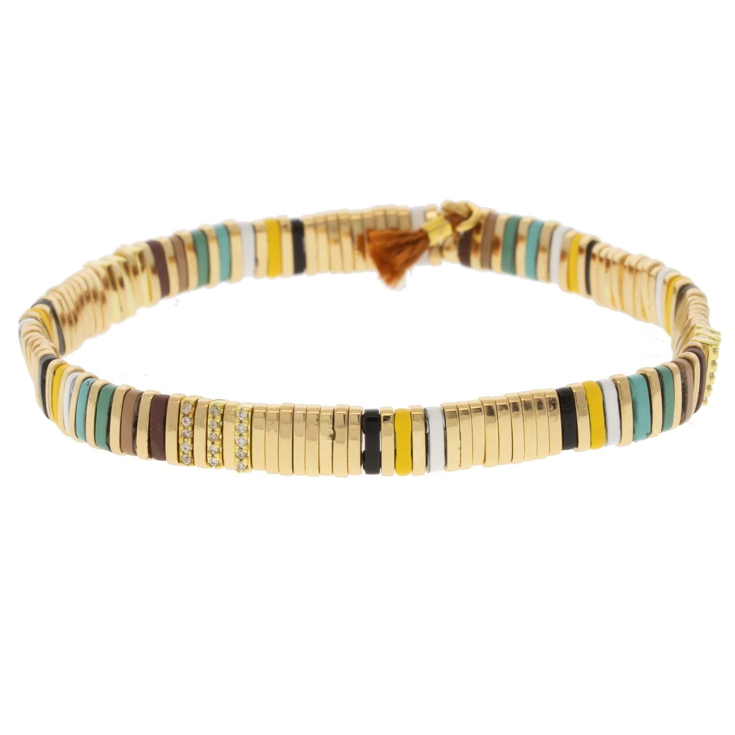 SHASHI :Tilu Bracelet , STRIKE ,24k Gold Plated Beads , silk/cotton tassel