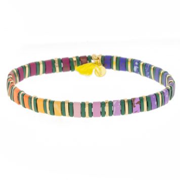 SHASHI :Tilu Bracelet ,24k Gold Plated Beads , silk/cotton tassel,BEGONIA