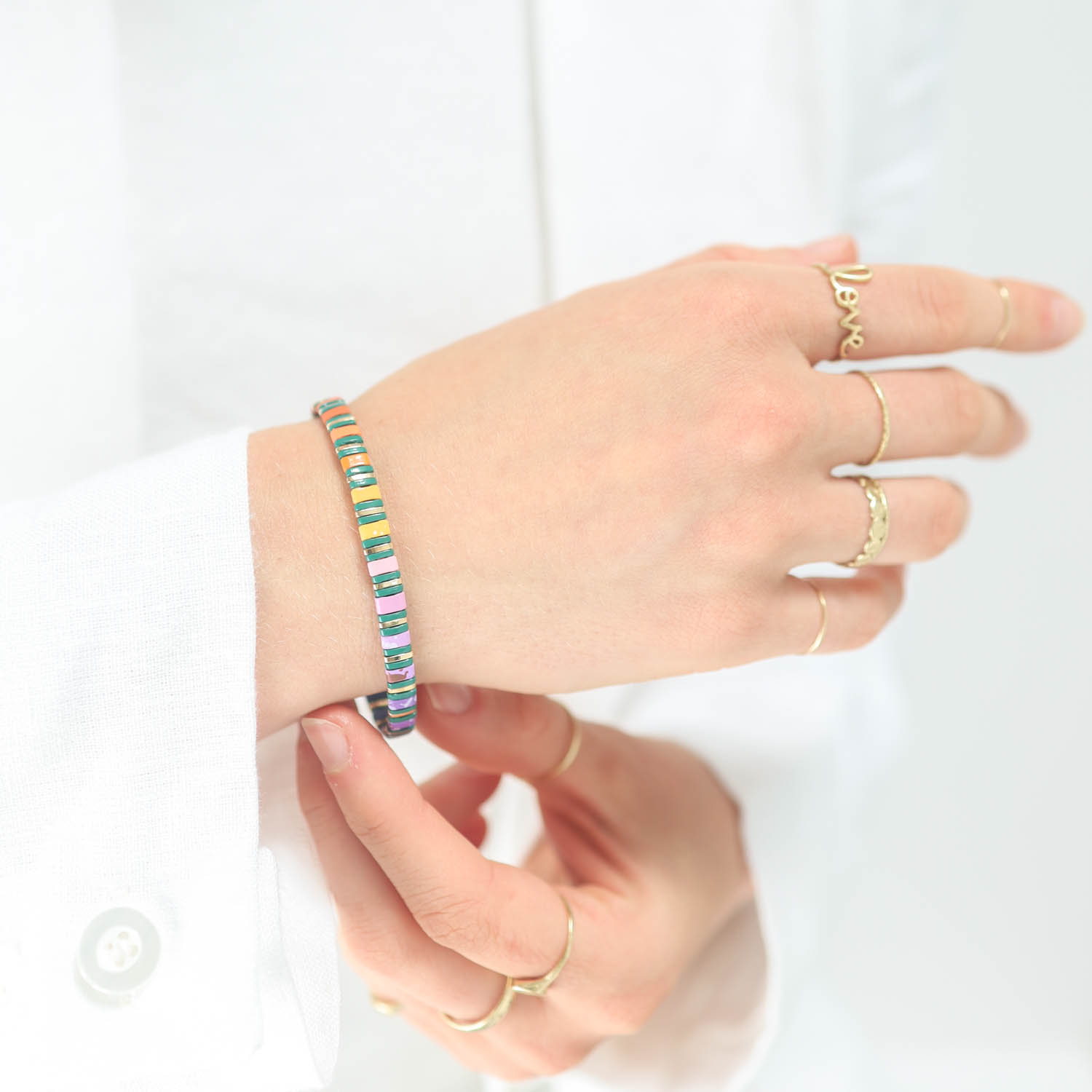 SHASHI :Tilu Bracelet ,24k Gold Plated Beads , silk/cotton tassel,BEGONIA