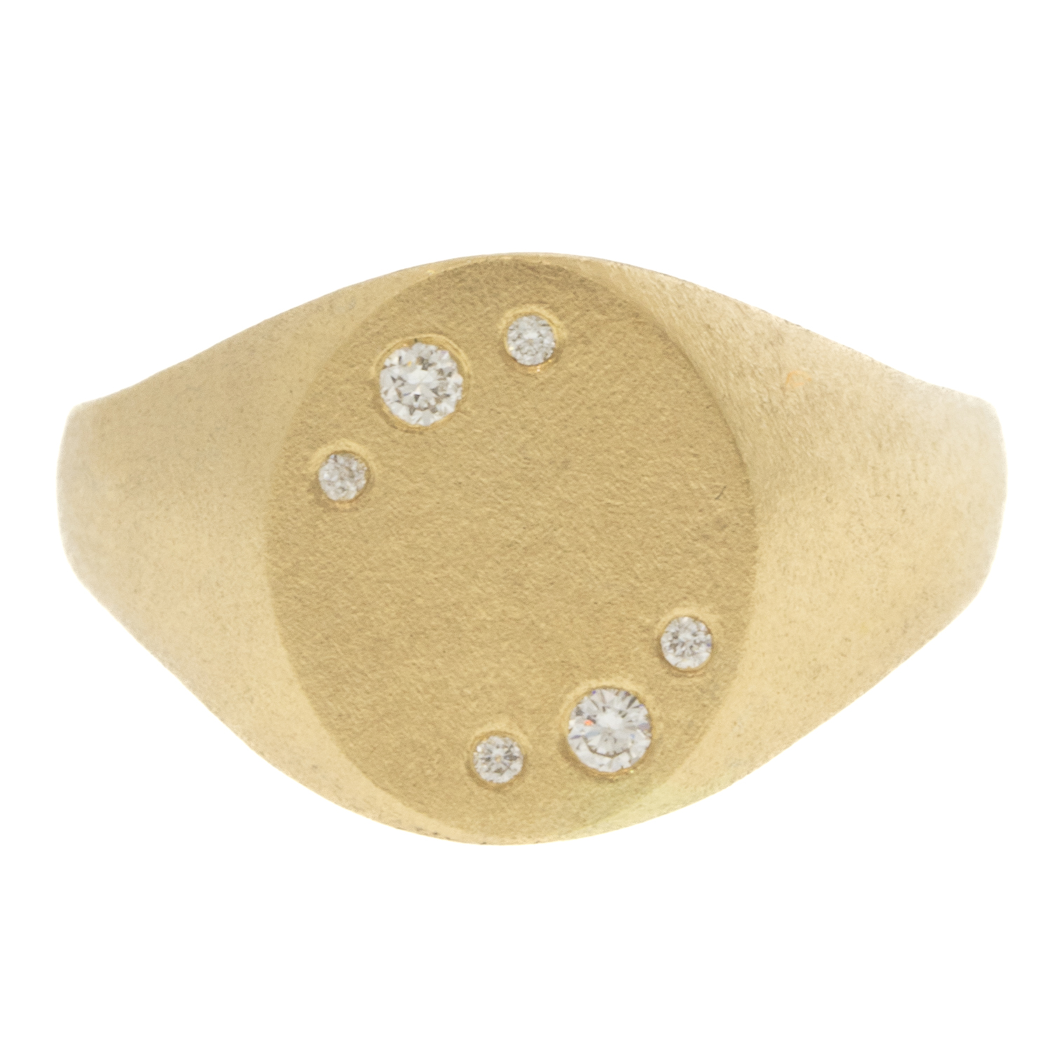 Shaesby: Ring, Starlight Signet Ring, size 6 diamond, 14K gold 7/16" x 3/8"