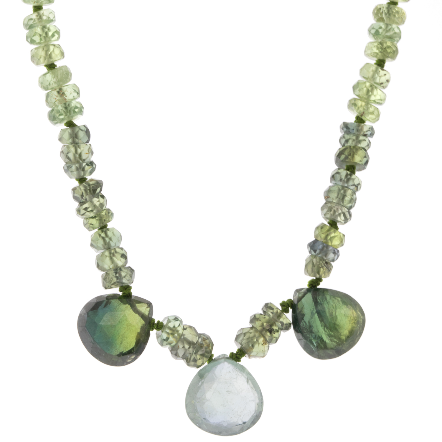 Alison Shiboski: 18kyg Green Sapphire Beads with Sapphire Briolettes