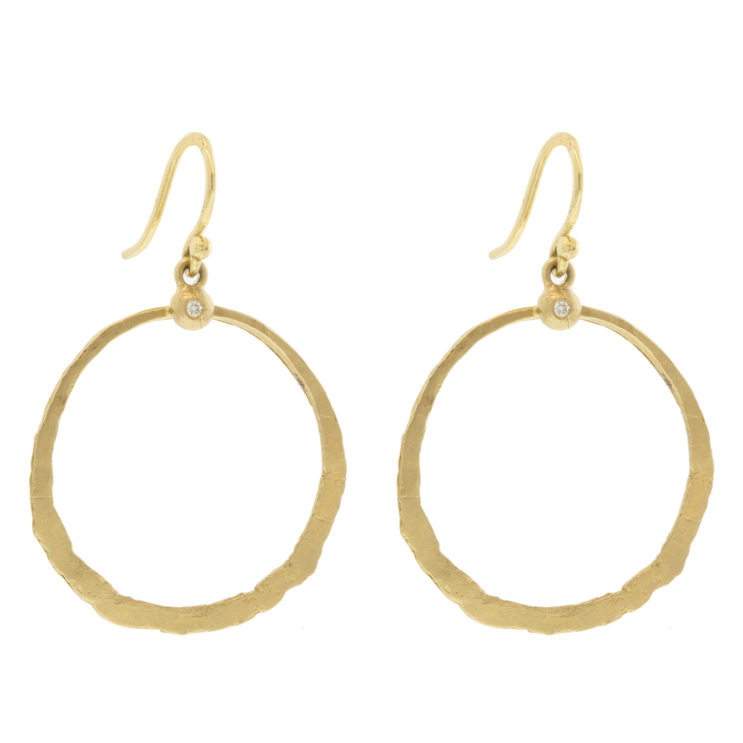 Victoria Cunningham: Earrings, Hoops, Diamond dot, 14K yellow gold.