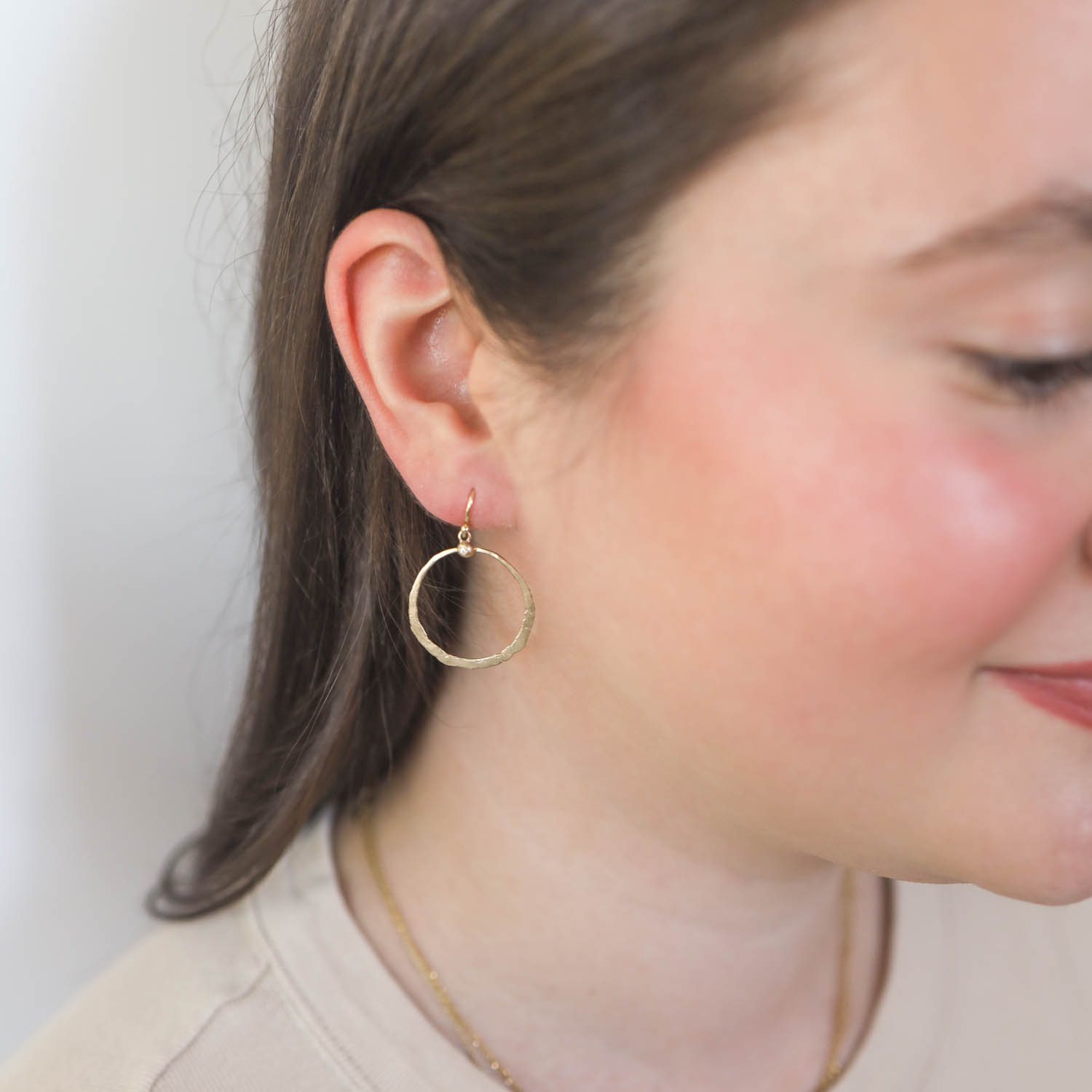 Victoria Cunningham: Earrings, Hoops, Diamond dot, 14K yellow gold.