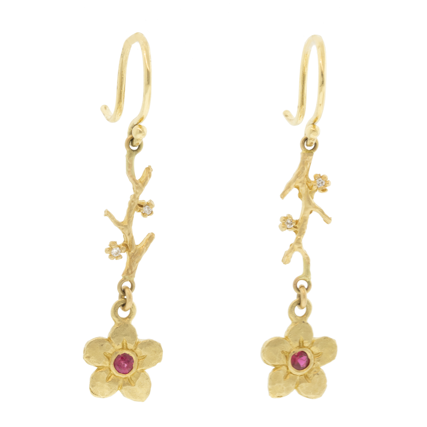 Victoria Cunningham Trunk Show: Earrings,14K 2 Dia branch & flower w/ruby