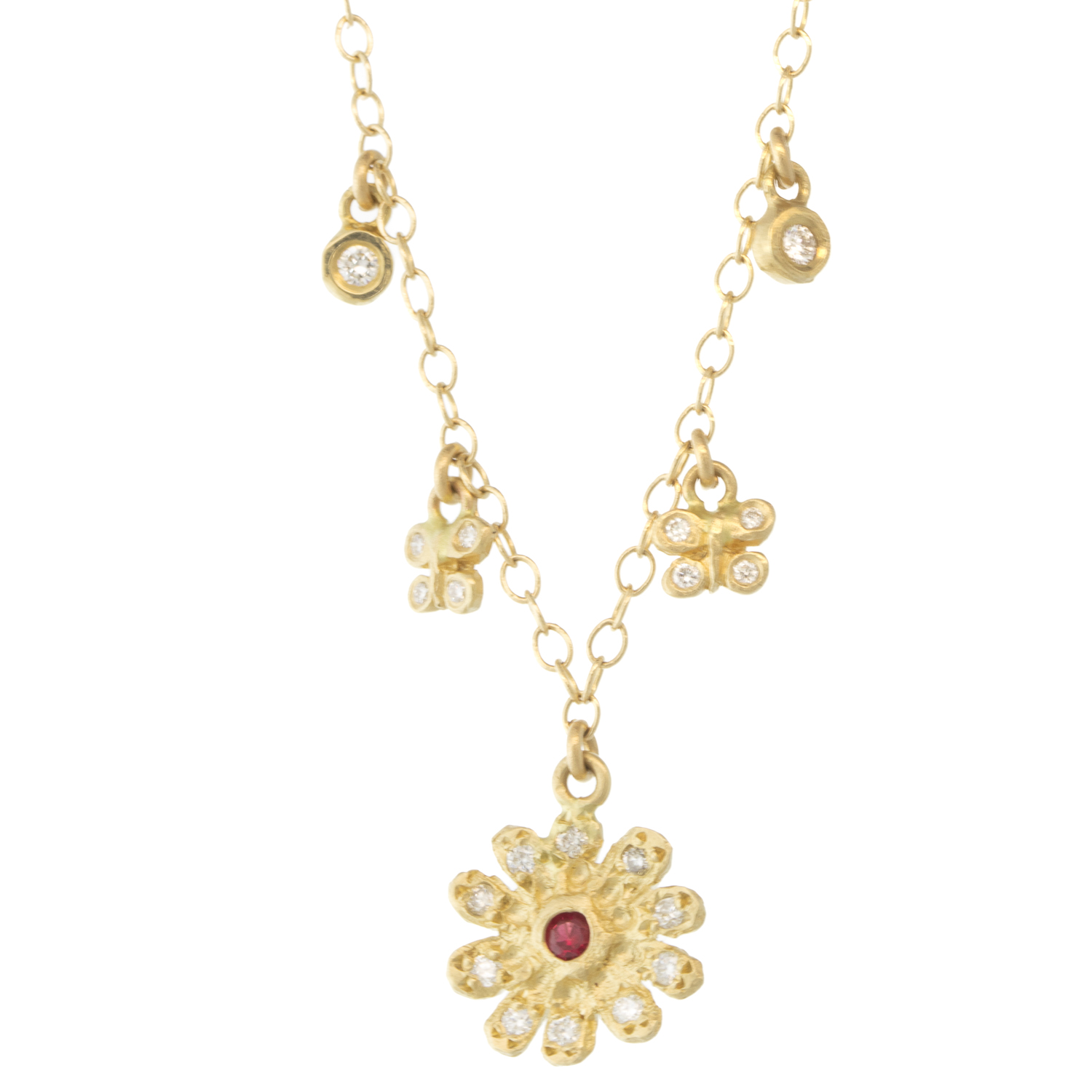 Victoria Cunningham Trunk Show : Necklace,14k Yellow Gold,Daisy.Butterflies,Pave petals