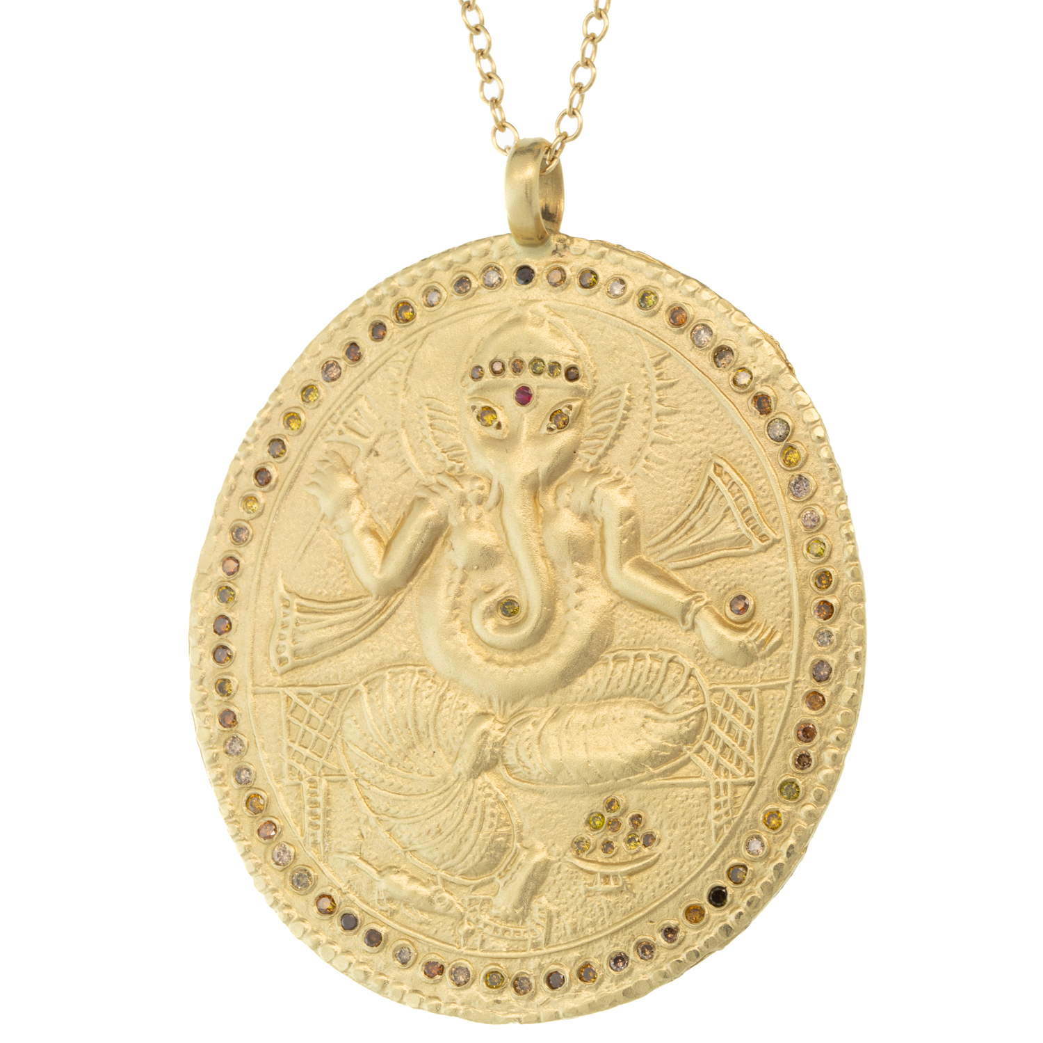 Victoria Cunningham Trunk Show: Necklace,14K XL Ganesh,.85ct cognac diamonds