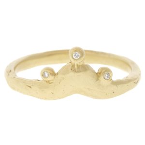 Victoria Cunningham: Ring, Beaded Tiara, 3 diamonds, 14K yellow gold, 1/4 at the widest point, size 6 1/2