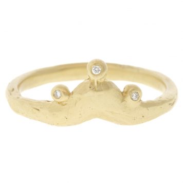Victoria Cunningham: Ring, Beaded Tiara, 3 diamonds, 14K yellow gold, 1/4 at the widest point, size 6 1/2