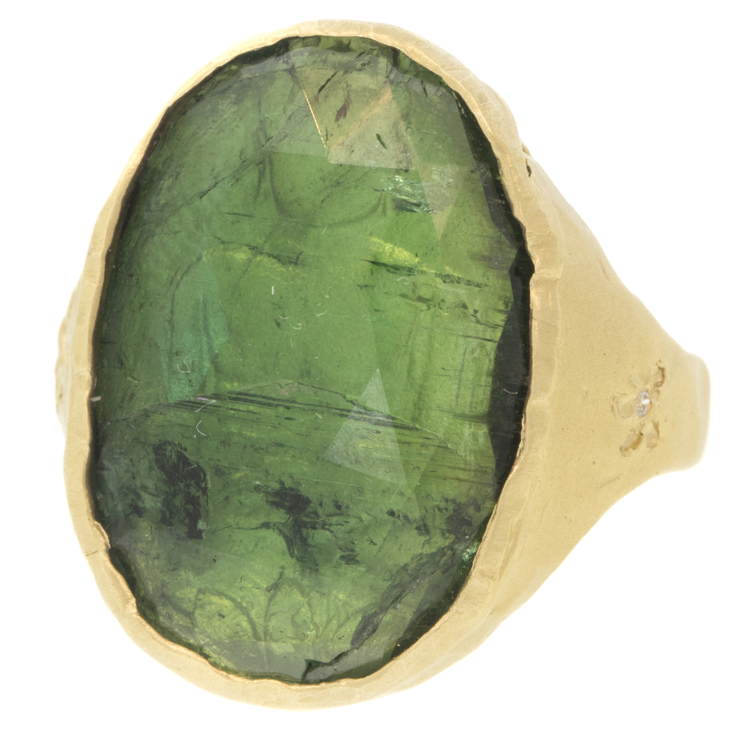 Victoria Cunningham Trunk Show:One of a kind Ring, 14K ,11.5 ct Green Tourmaline,Buddha shadow,0.01ct diamond