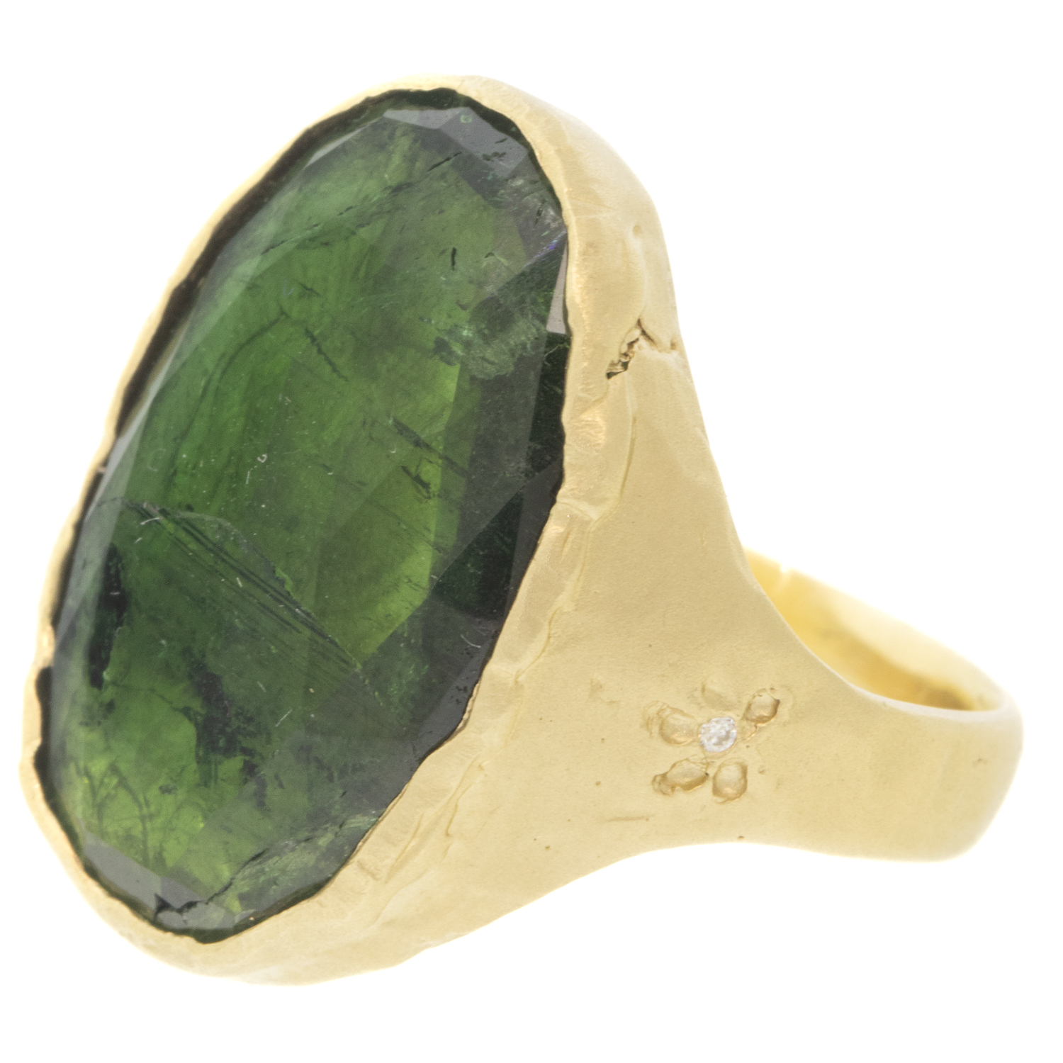 Victoria Cunningham Trunk Show:One of a kind Ring, 14K ,11.5 ct Green Tourmaline,Buddha shadow,0.01ct diamond