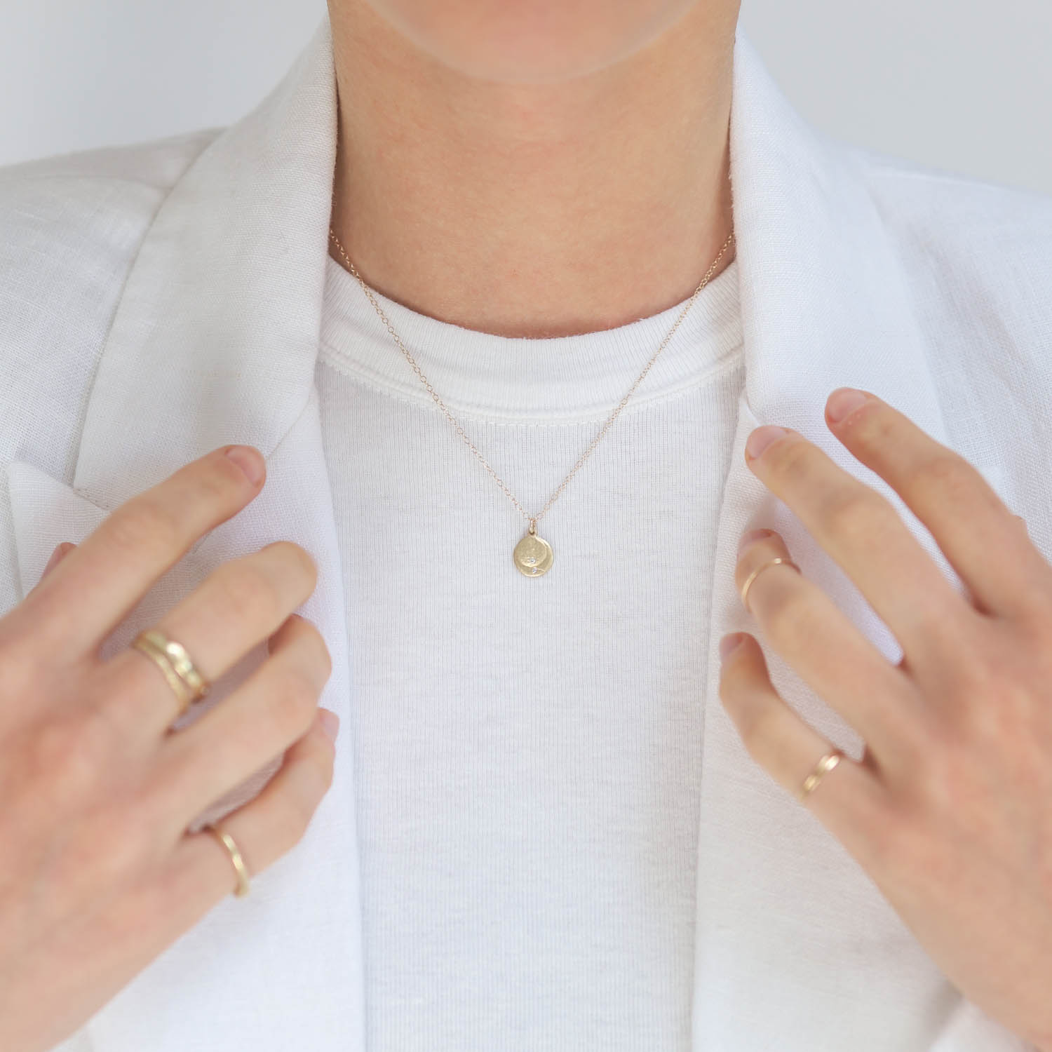 Victoria Cunningham Trunk Show : Necklace, Large Double Disc, Diamond, 14K yellow gold, 16 in length