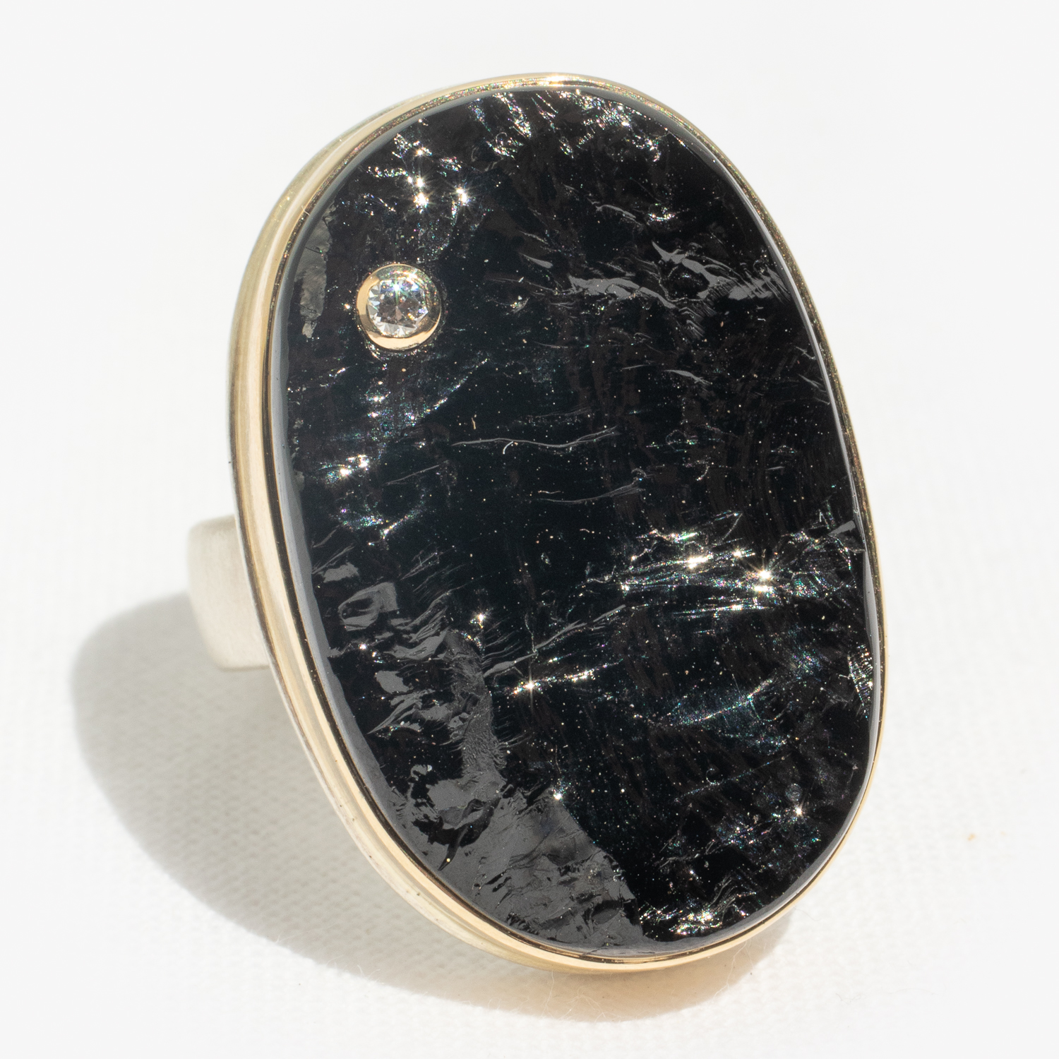 gold and silver ring with tourmaline and diamond by jewelry designer Jamie Joseph