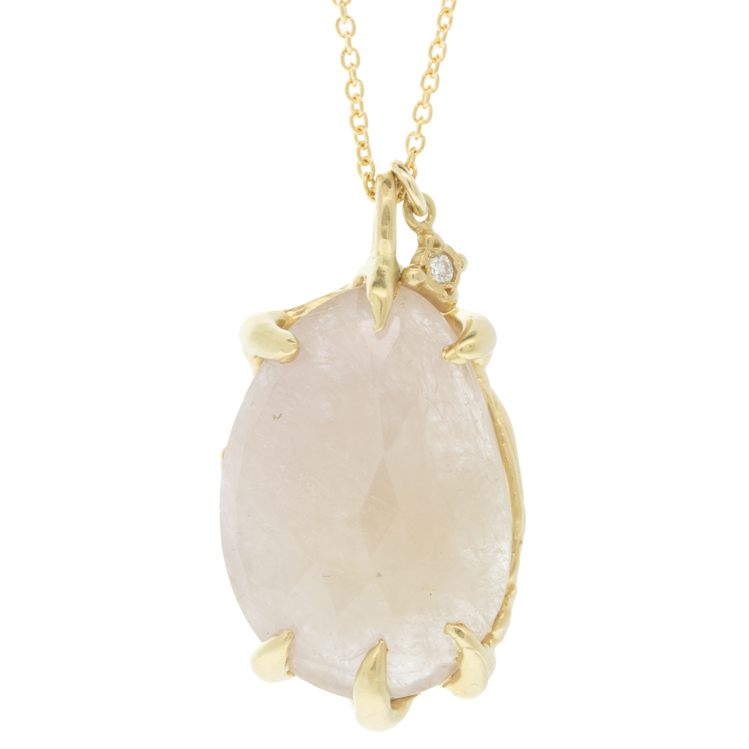 Victoria Cunningham Trunk Show: Necklace,18 ct Light pink sapphire and hanging diamond, 1 1/8" x 5/8" including bail, 20"
