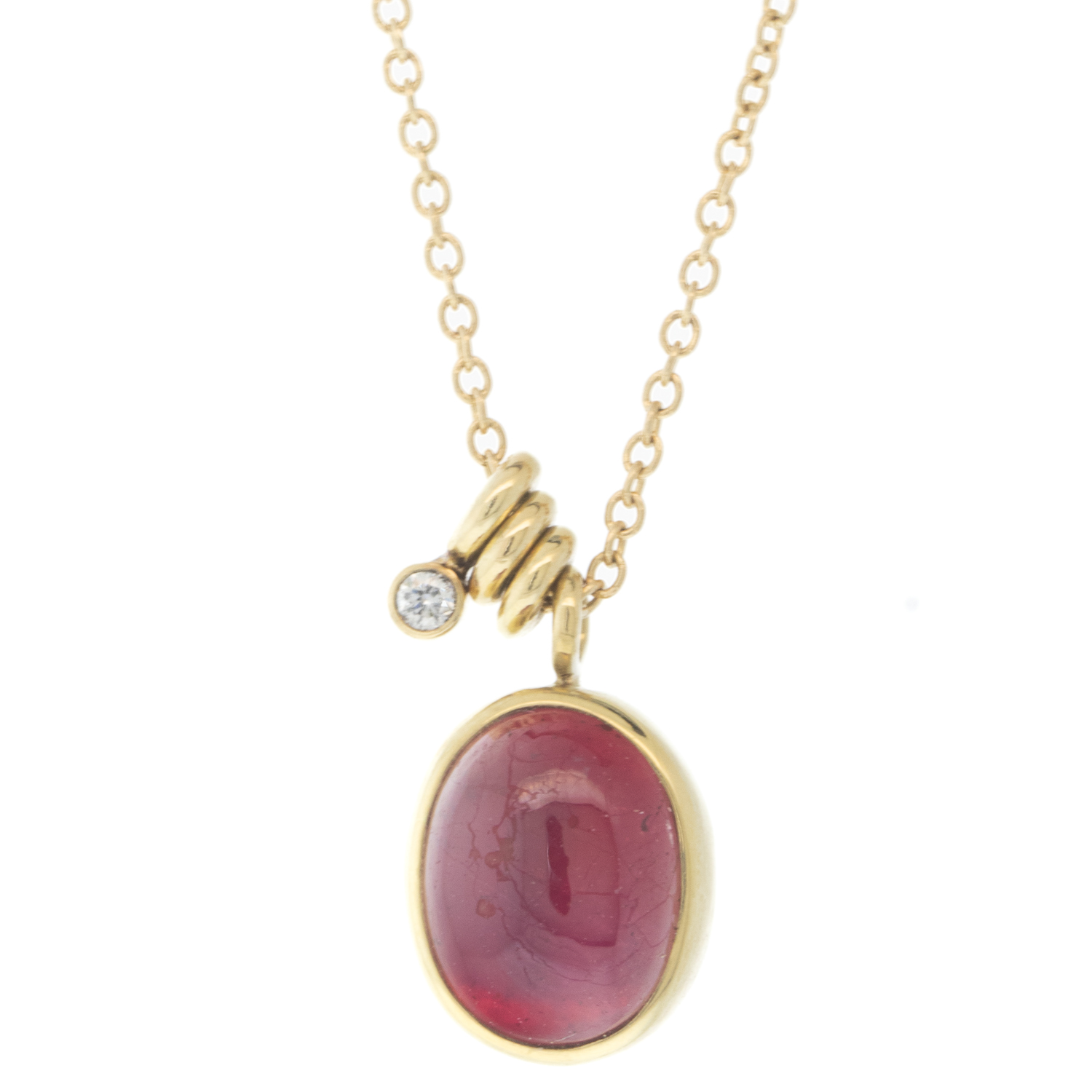 silver and gold necklace with ruby and diamond by jewelry designer Jamie Joseph