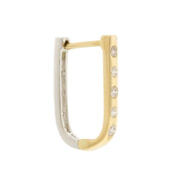 Three Stories Jewelry: White and Yellow Gold Double Sided Curved Diamond Hoop,0.12tcw