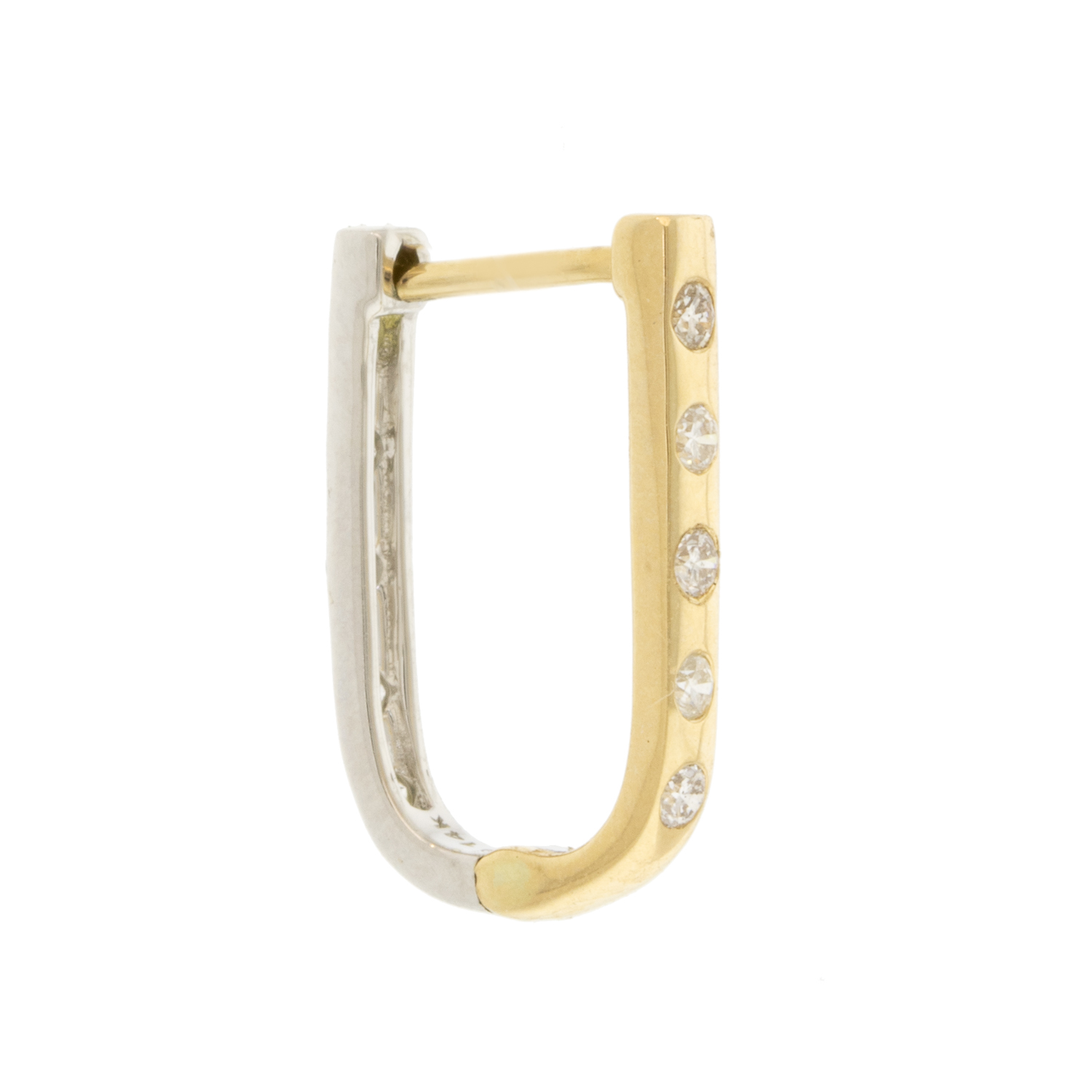 Three Stories Jewelry: White and Yellow Gold Double Sided Curved Diamond Hoop,0.12tcw