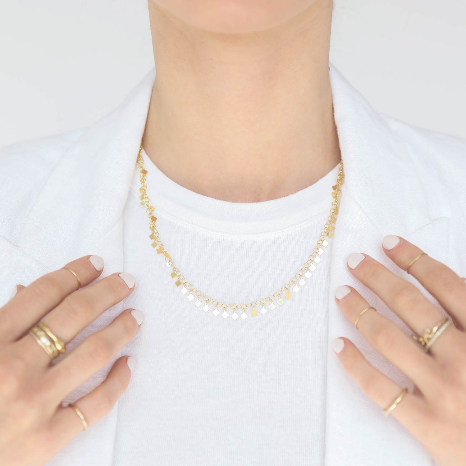 Robindira Unsworth: Fashion,Necklace,Square Dangle,14k gold vermeil,19"