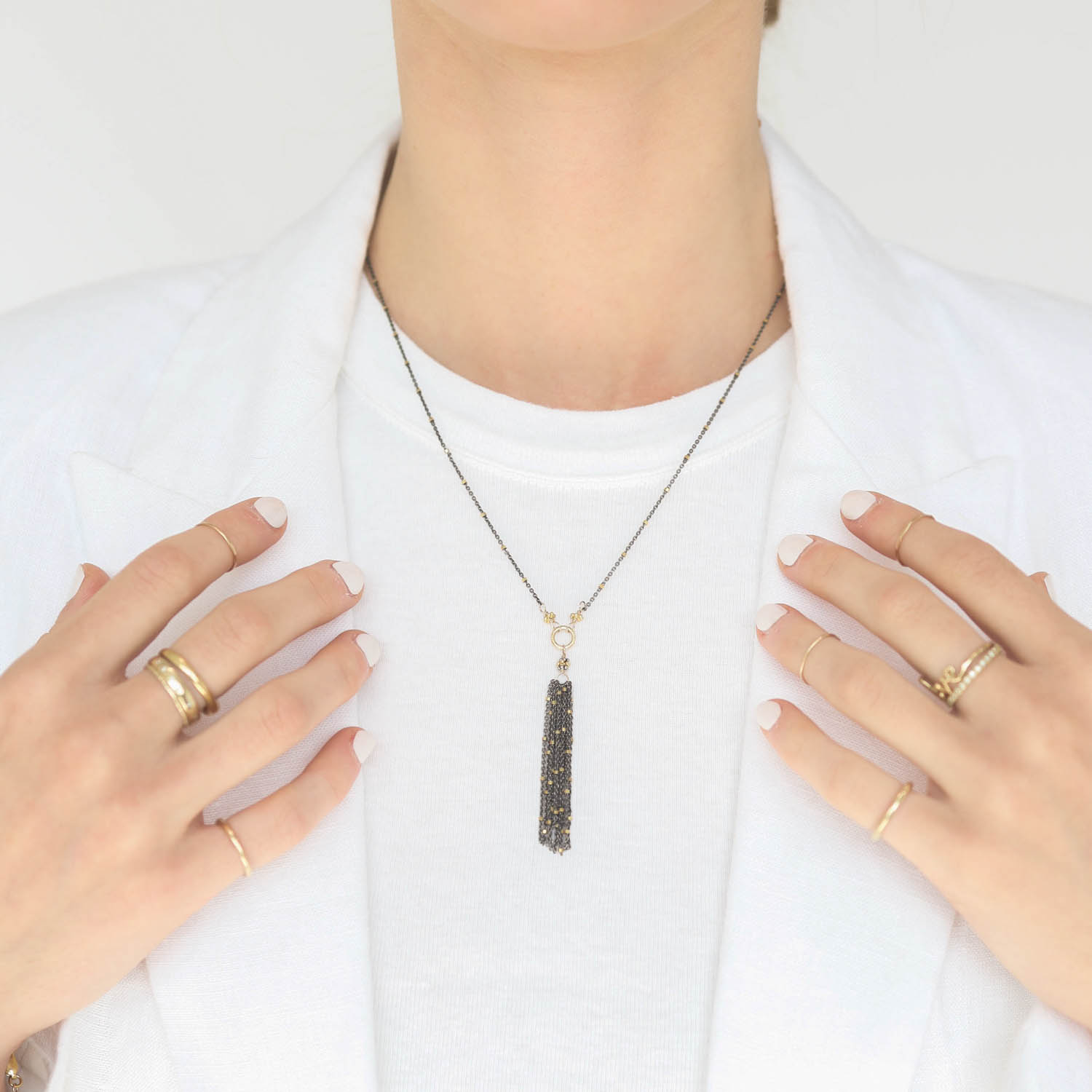 Robindira Unsworth: 14k Vermeil, oxidized sterling silver 18.75 inches