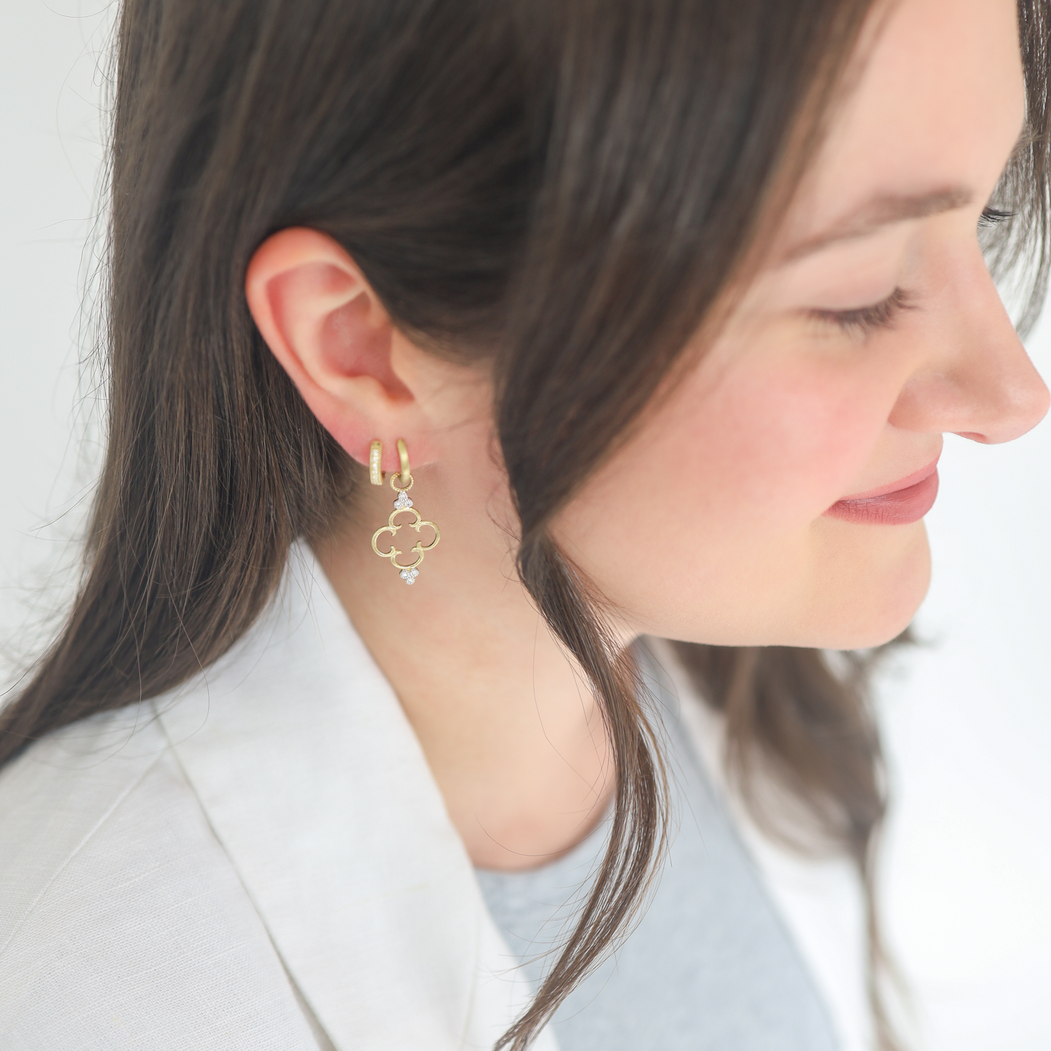Jude Frances: Enhancers, Provence Simple Clover Diamond Earring Charms, Set of 2, 18k yg, .09 diamond tcw