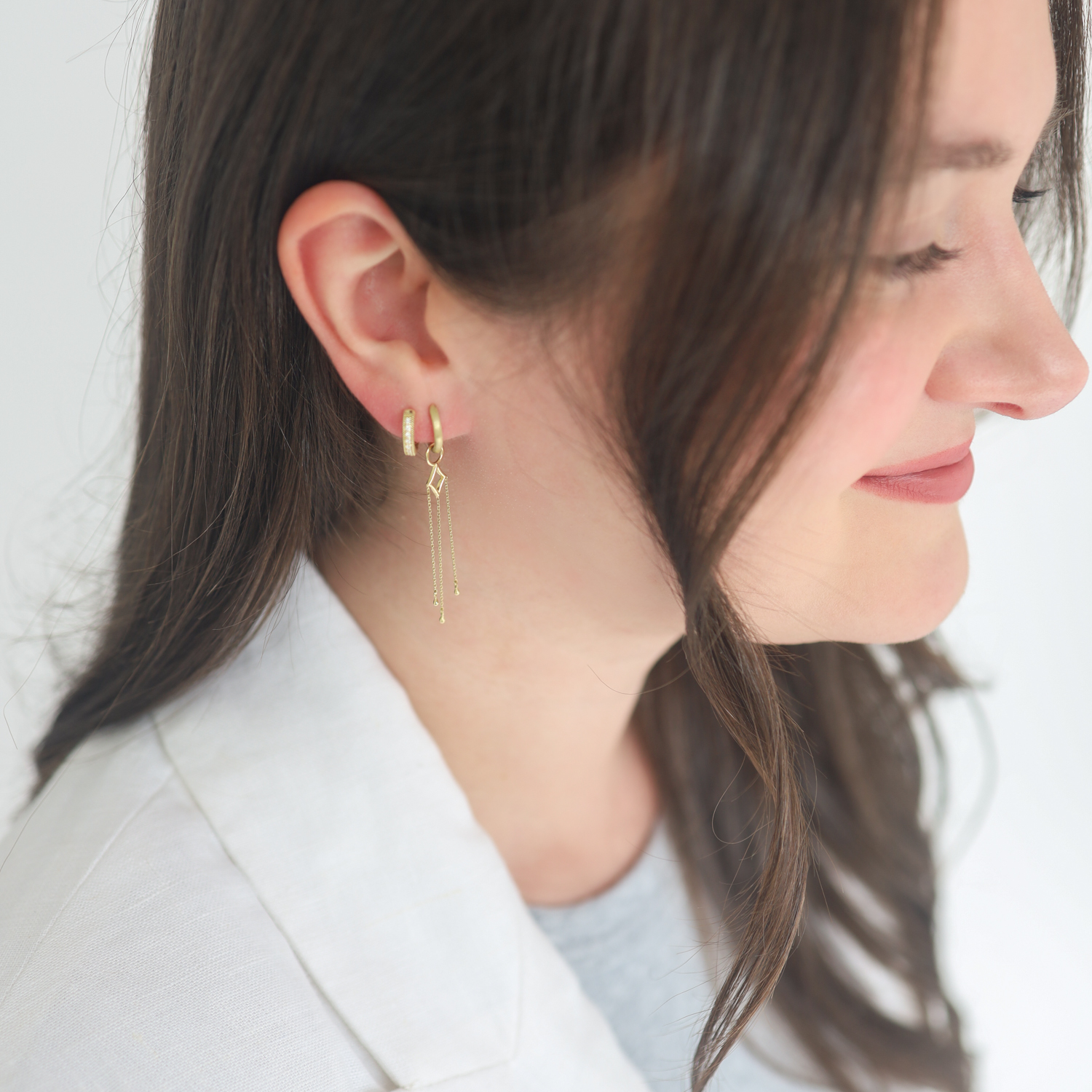 Jude Frances: Enhancer, Petite Triangle Three Strand Charm, 18k yg