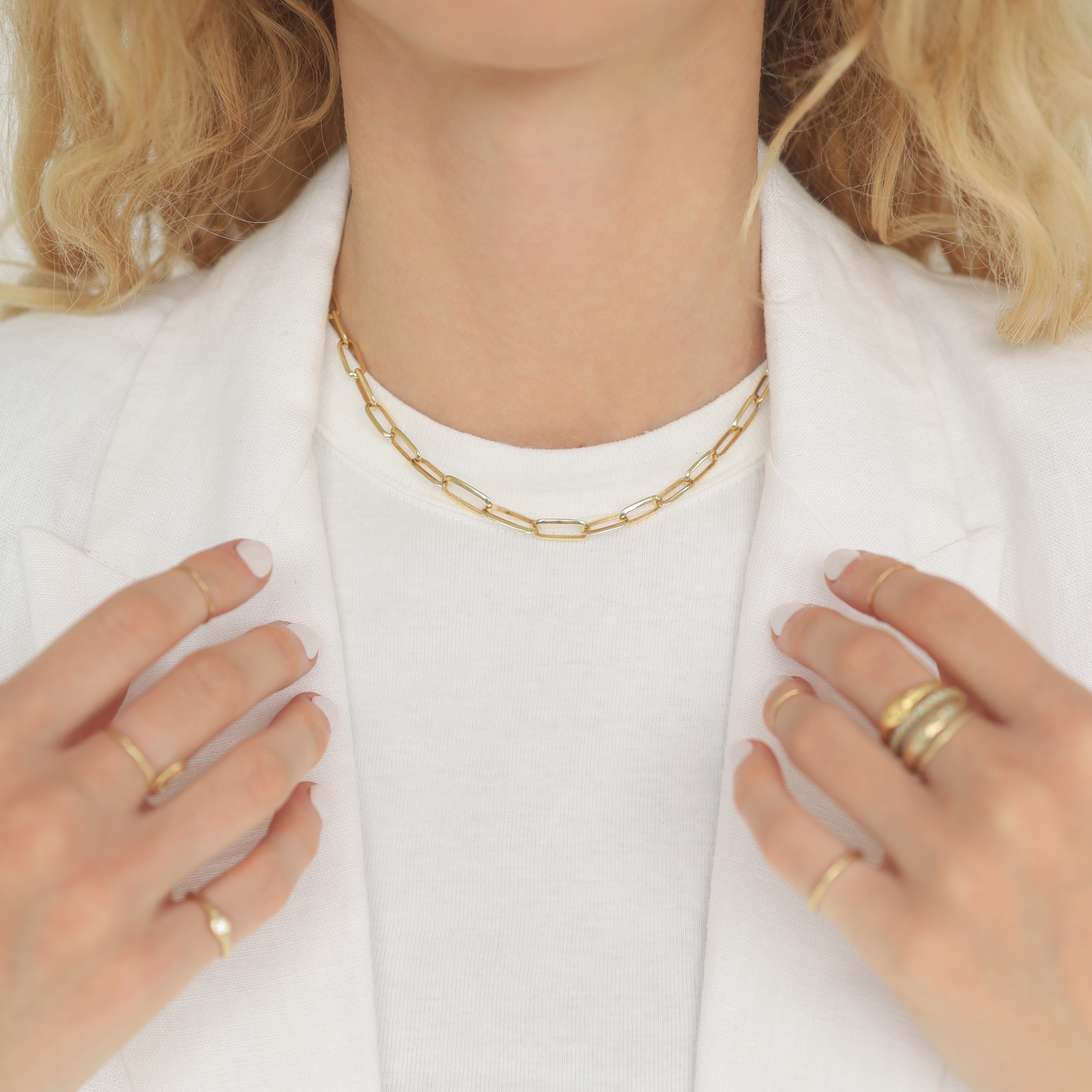 Lizzie Mandler : Graduated Knife Edge Oval Link Chain - Yellow 18k Lobster Clasp,16"