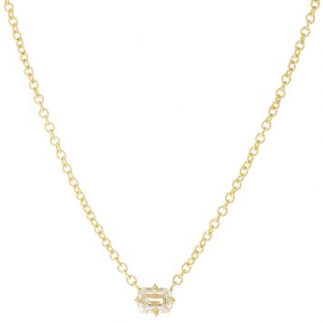 Lizzie Mandler: Prong set mini emerald cut diamond necklace- 16" .14 CTW 18K