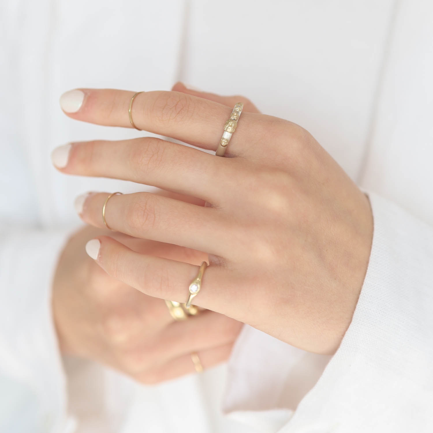Hannah Blount : Barnacle Ring, Silver, 14K Gold, White Diamond, Size 6.5