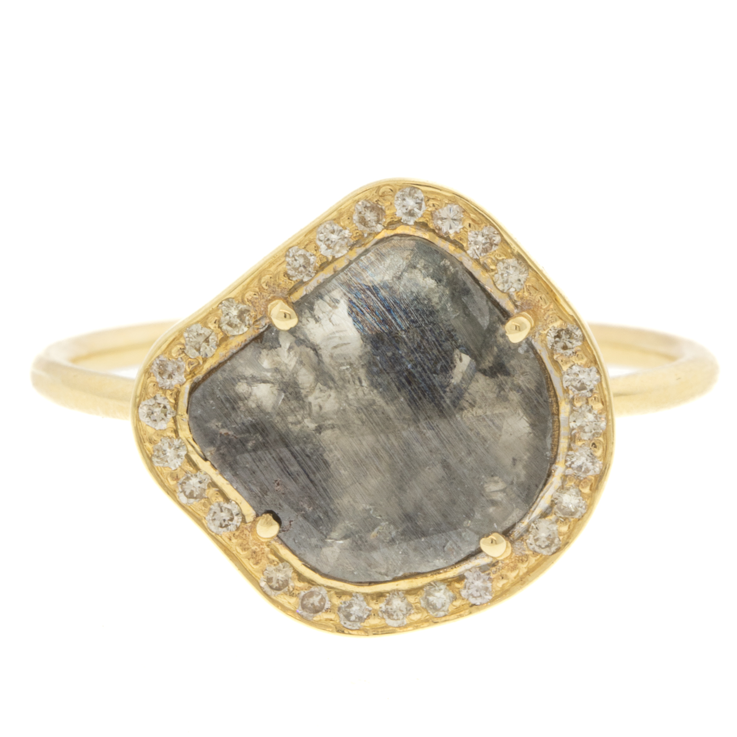 Celine Daoust: Ring, Diamond Slice, Rosecut, Surrounded with diamonds, 14k yg