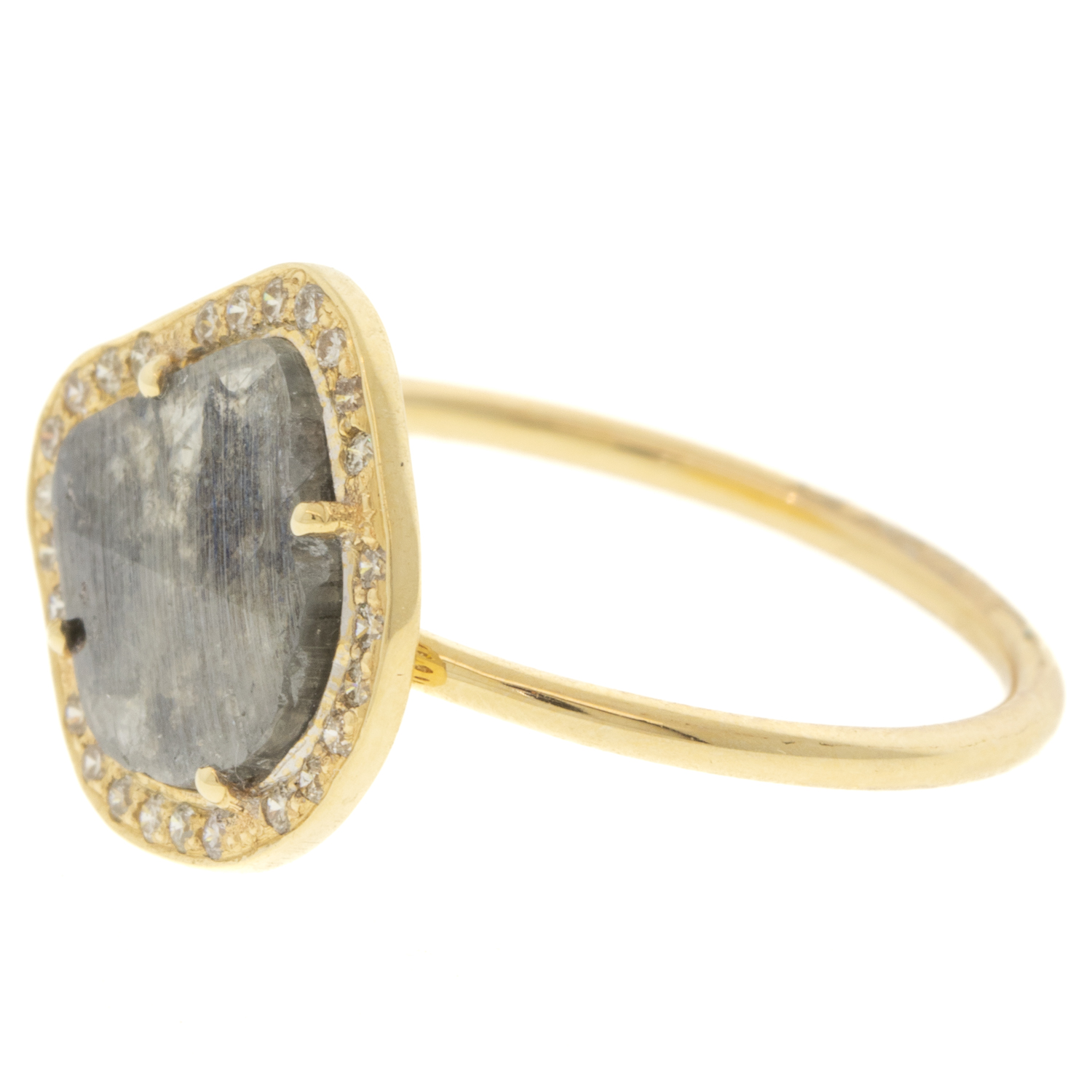 Celine Daoust: Ring, Diamond Slice, Rosecut, Surrounded with diamonds, 14k yg