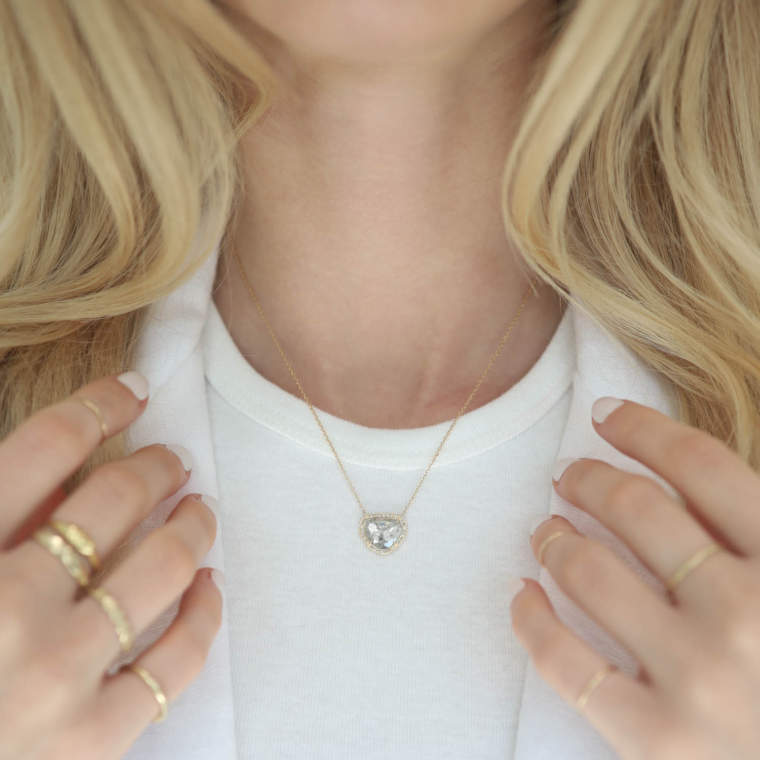 Celine Daoust : Necklace,STELLA,One of a kind Diamond slice ,14k Yellow gold, adjustable chain measures 15.5-17", diamond slice measures 5/16"x3/8"