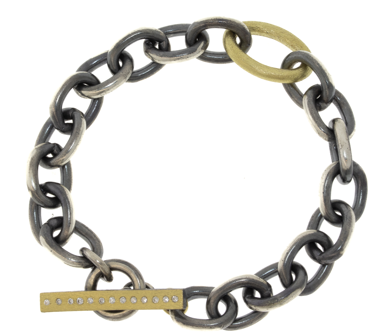 Rene Escobar:YG & SILVER LINKS BRACELET SET WITH 0.20CT IN DIAMONDS SIZE MED