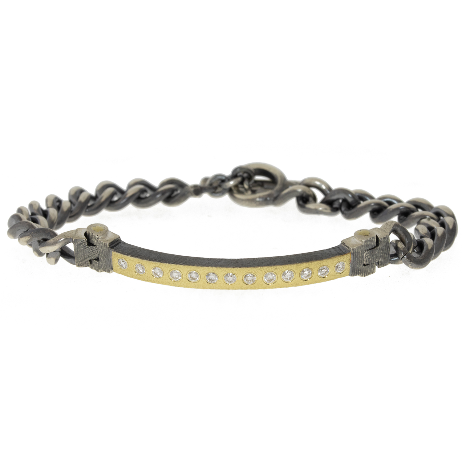 Rene Escobar : ID Bar Bracelet, CHANTAL, 4mm, YG, .55ct Diamonds, Med