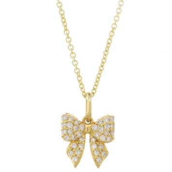 Sydney Evan: Small Icons Bow Charm Necklace, 14kyg, .13 tcw