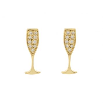 Sydney Evan: Earring, Champagne glass studs, pair, 14kyg, .07 ct, 1/8"x3/8"