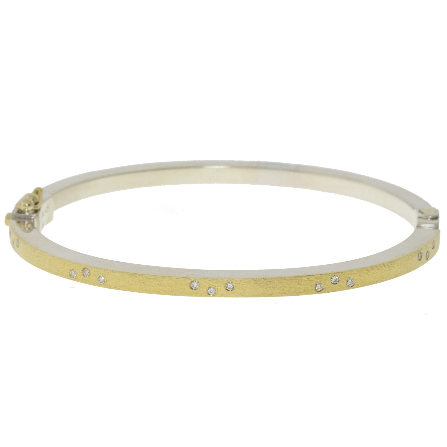 Rene Escobar:MARU,2.5MM YG FRONT & SS BACK BANGLE SET WITH 0.15CT IN DIAMONDS SIZE MED