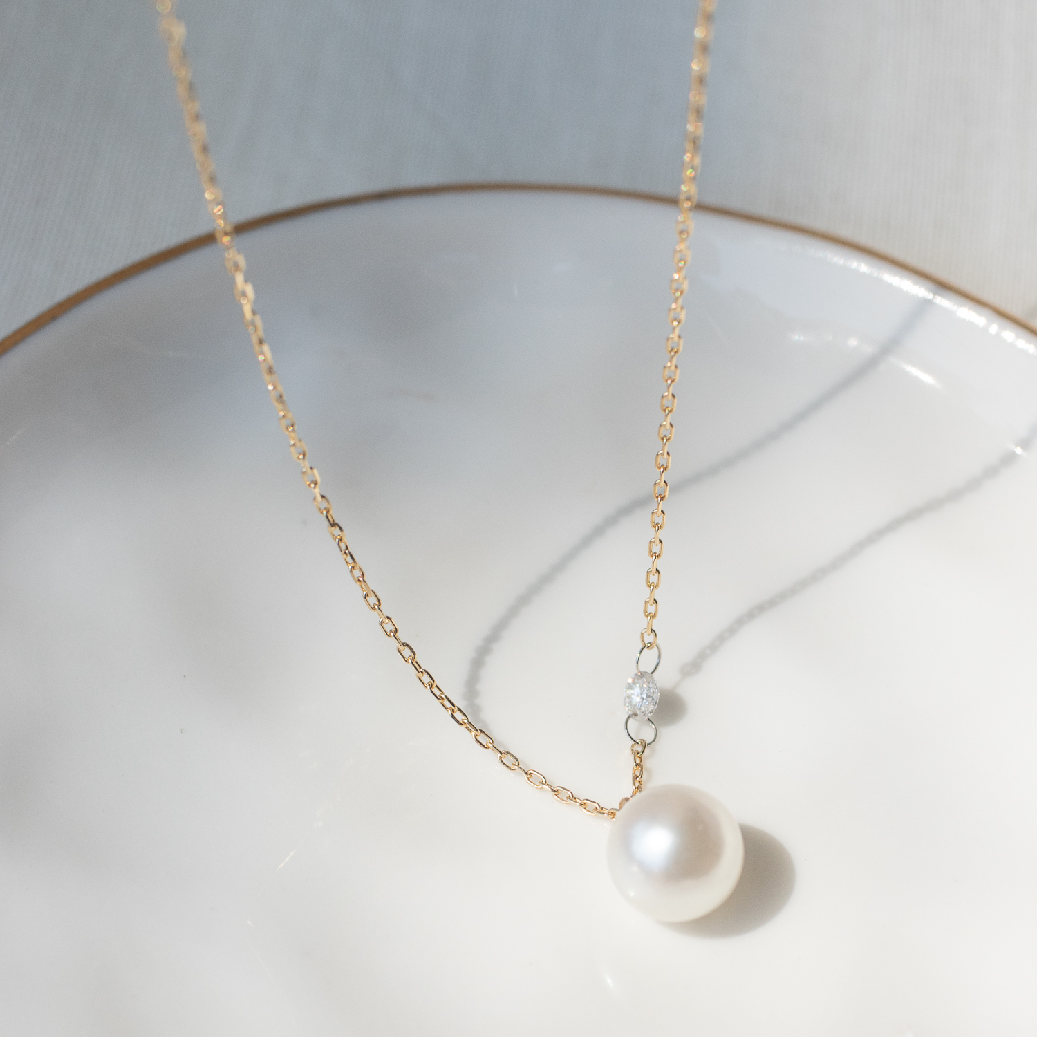 Mizuki: 14K Necklace, Akoya Pearl and diamond, .08ct, 18"