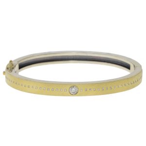 Rene Escobar:NORI , 6MM YG FRONT & SS BACK BANGLE SET WITH 0.45CT IN DIAMONDS SIZE MED