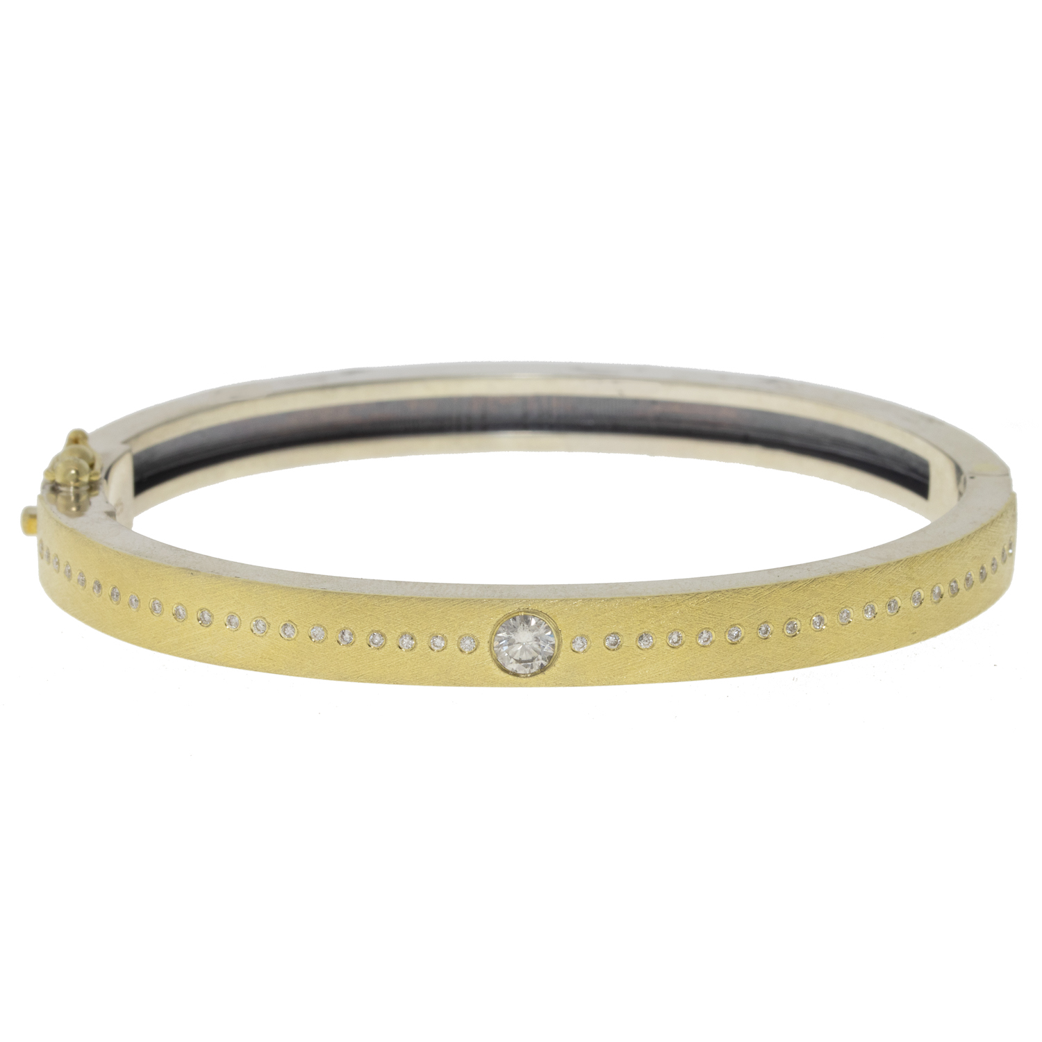 Rene Escobar:NORI , 6MM YG FRONT & SS BACK BANGLE SET WITH 0.45CT IN DIAMONDS SIZE MED