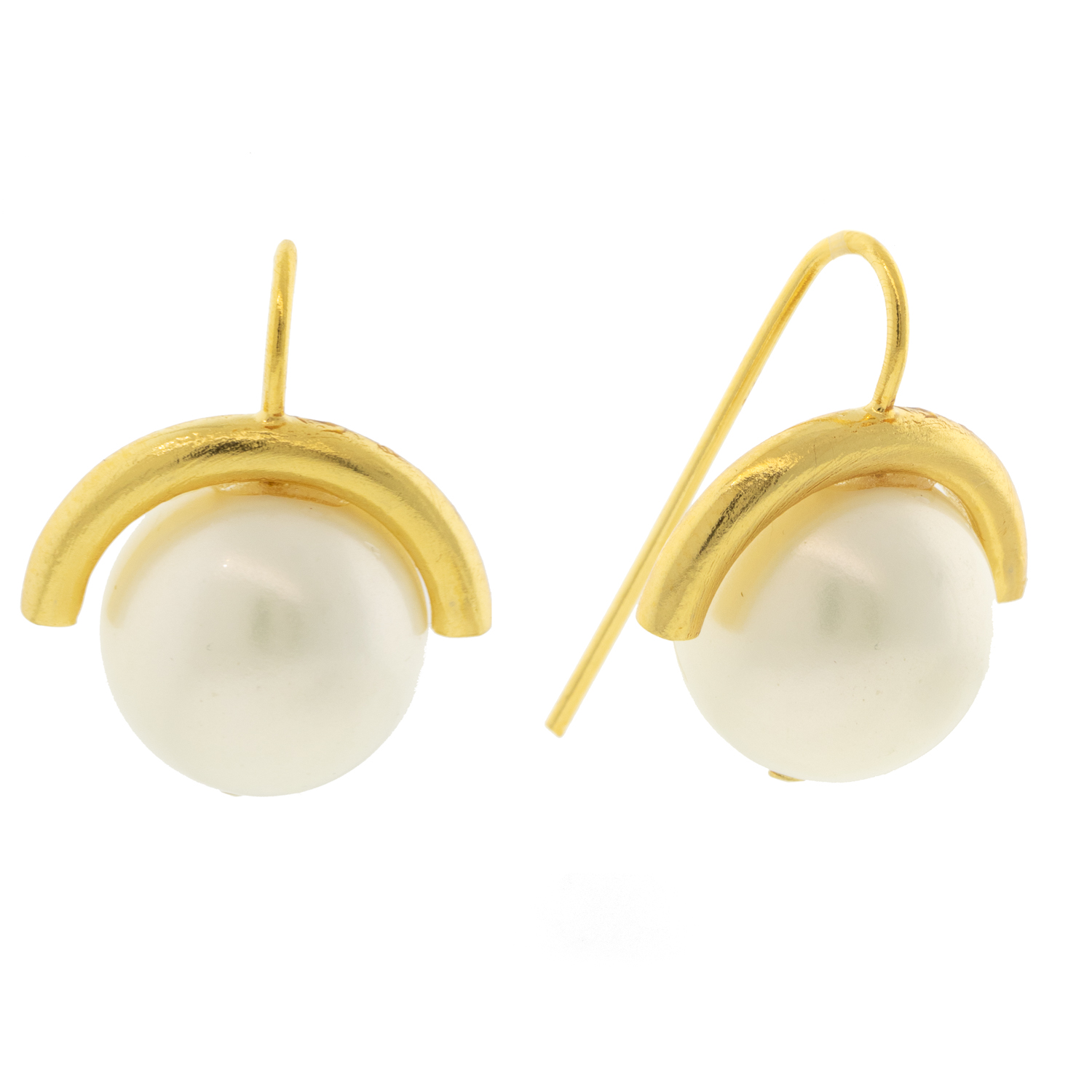 Catherine Canino: Medium sphere earring polished 14k gold over brass,white, 13/16" x 5/8" including earwire