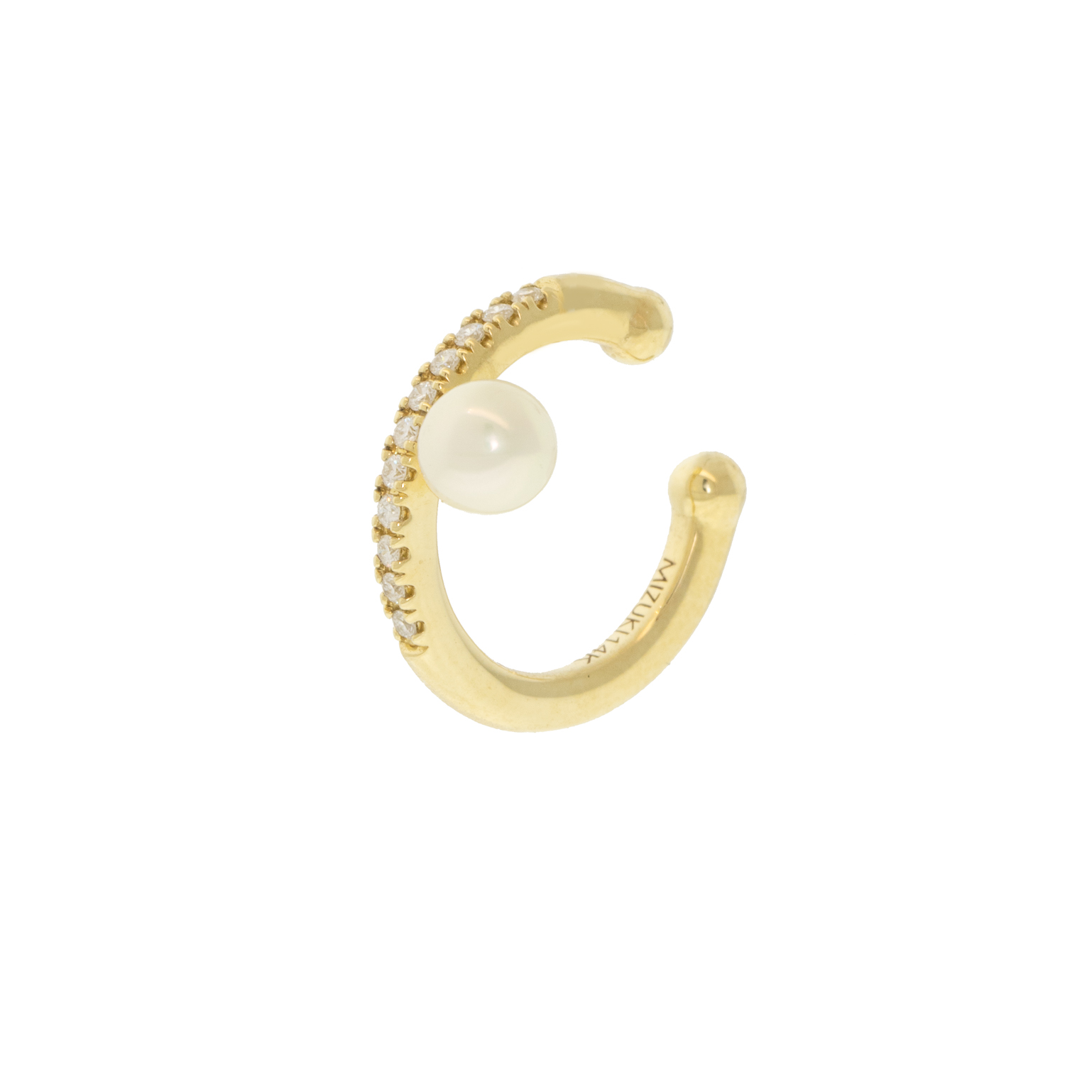 Mizuki: 14K, single earcuff, one row diamond and freshwater pearl, .06ct