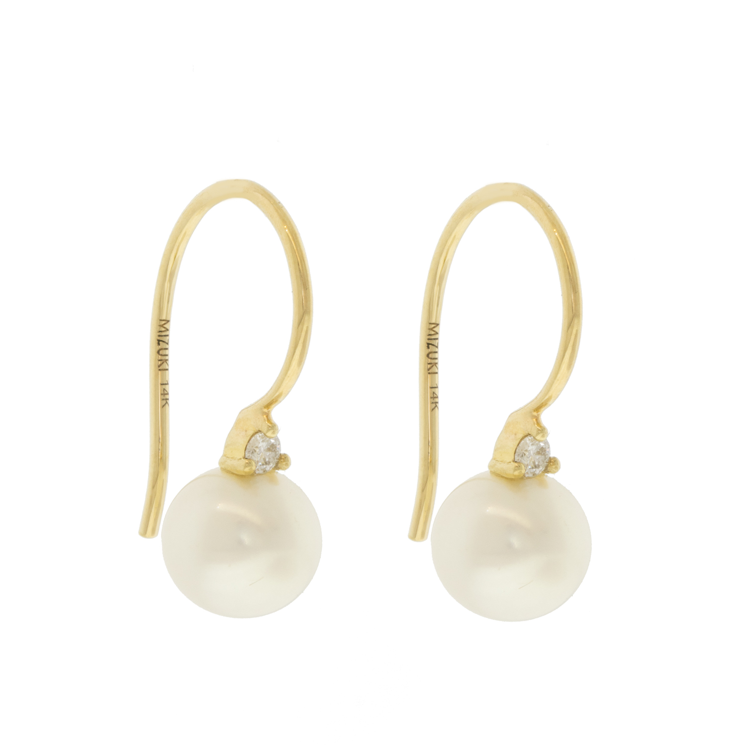 Mizuki: Earrings, 14kt, round freshwater pearl on dia earwire, .04ct