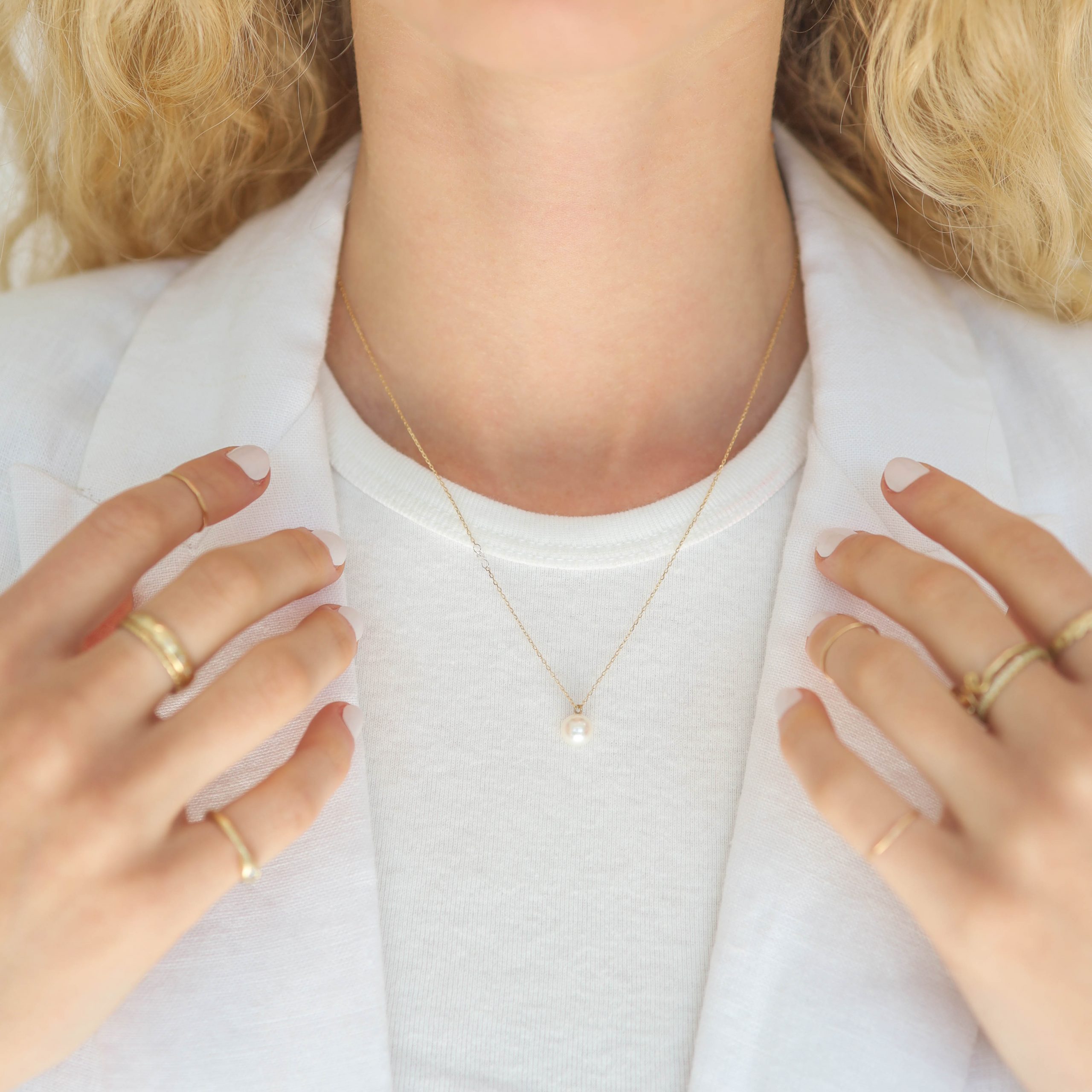 Mizuki: 14K Necklace, Akoya Pearl and diamond, .08ct, 18"