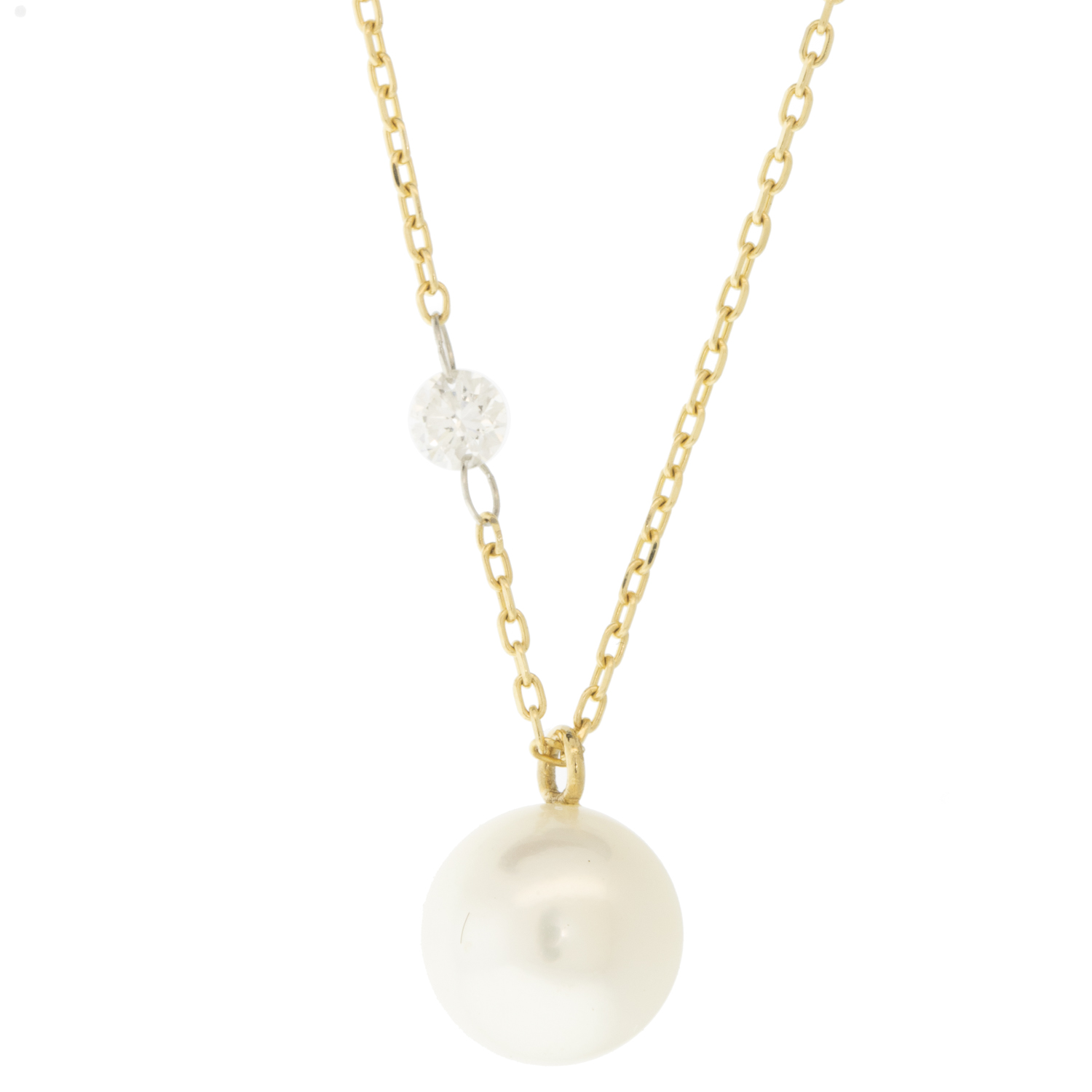 Mizuki: 14K Necklace, Akoya Pearl and diamond, .08ct, 18"