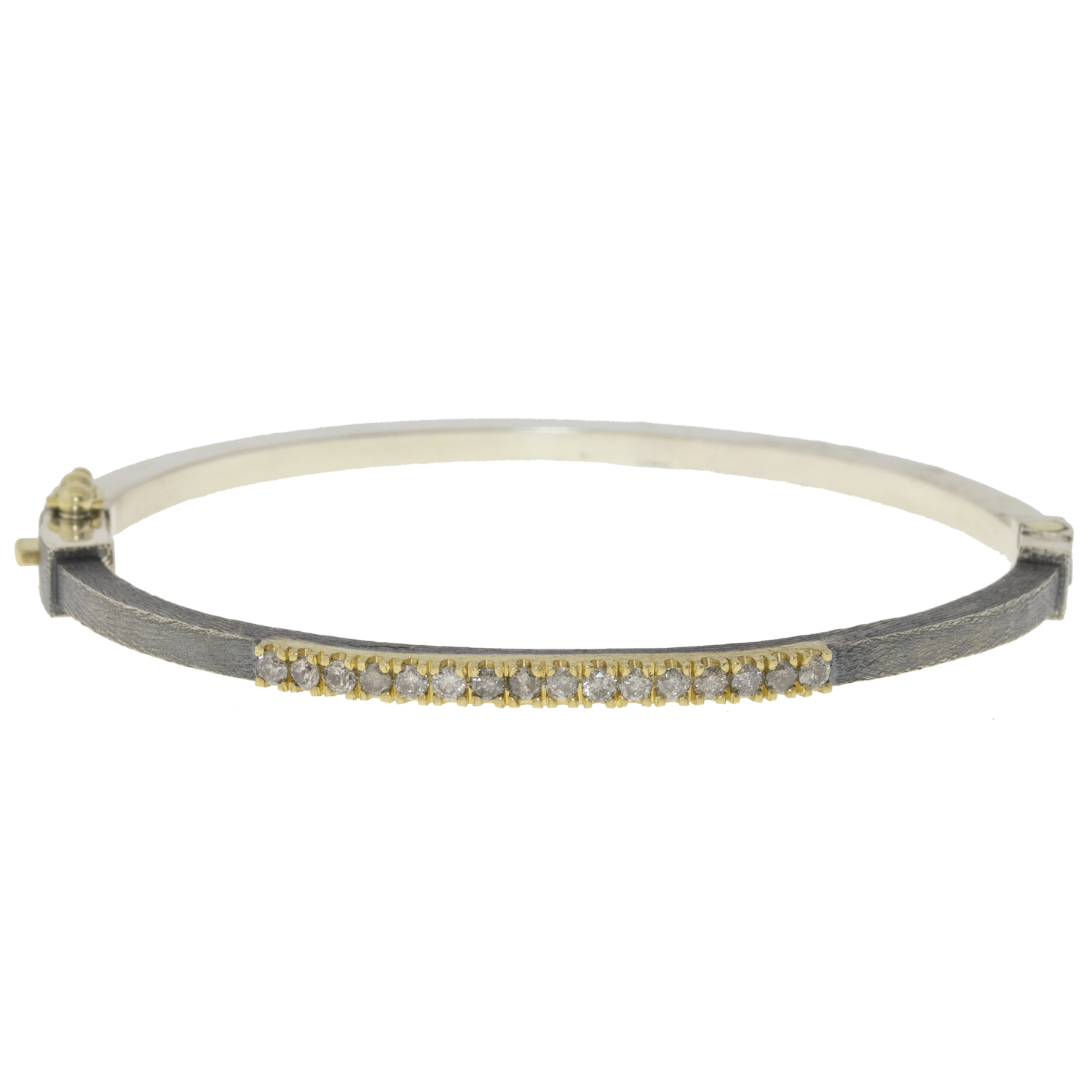 Rene Escobar: Bangle, ZOE, 2.5 MM YG Front Fishtail Section, SS Back, .48 ct diamonds, Med